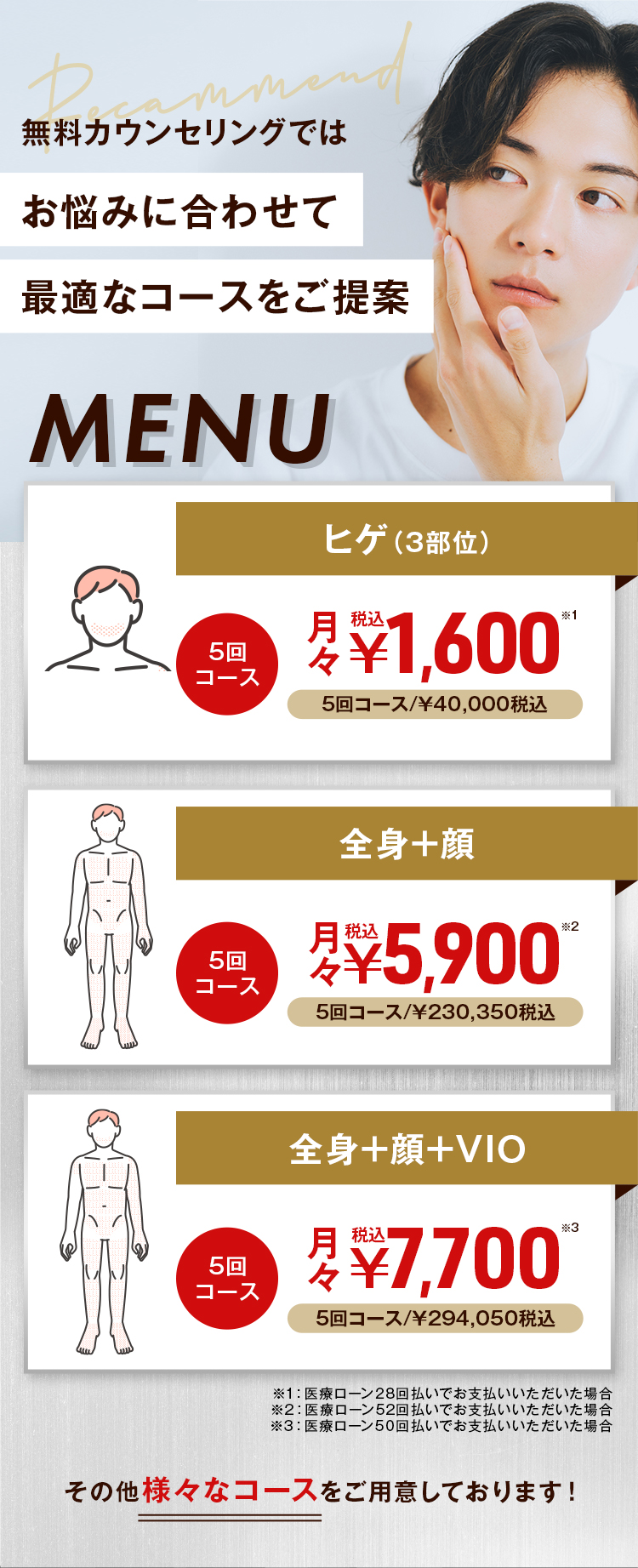 脱毛メニュー